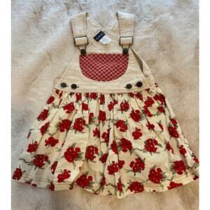 Vintage HONORS Overall Dress Girls Size 3 Poppies Floral Cotton Denim
